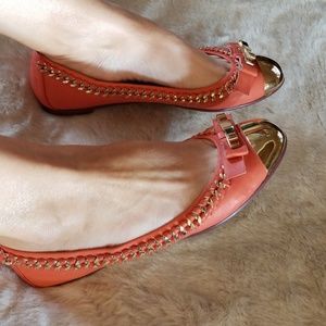 Jeffrey Campbell orange and gold flats